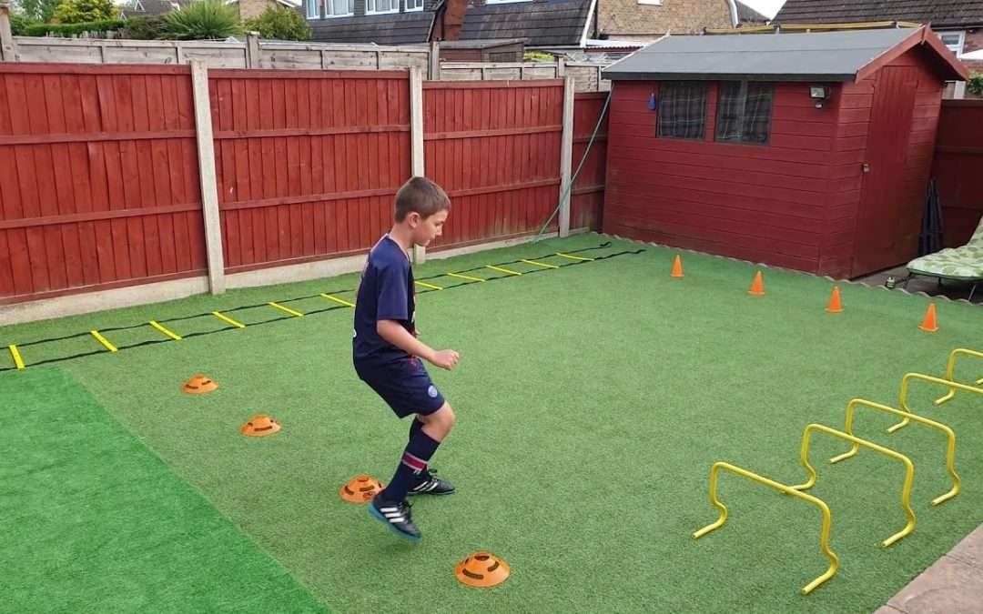 Eddie M – Football training session for kids – Circuit training using cones, ladder and hurdles