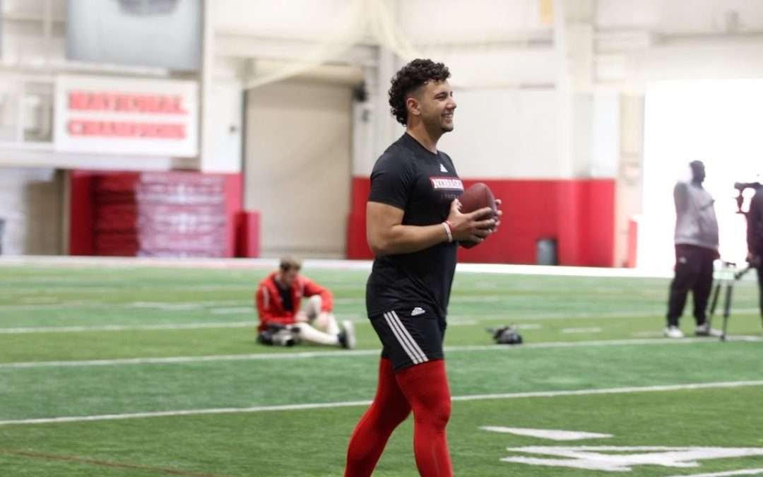 Nebraska's Dylan Raiola throws passes during football Pro Day
